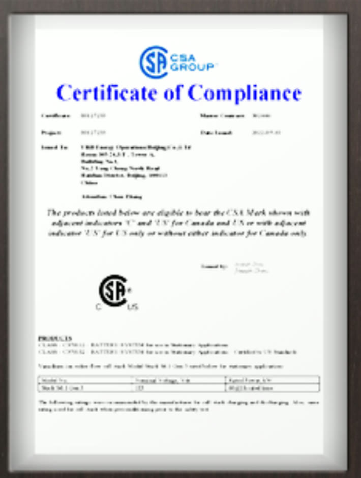 CSA certification or testing document preview