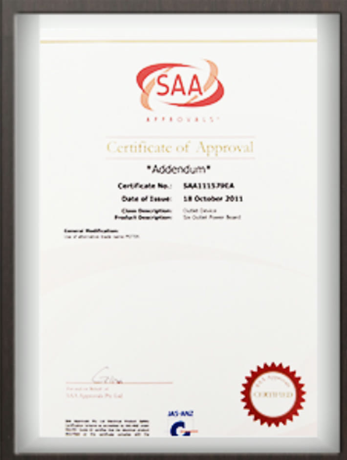SAA certification or testing document preview