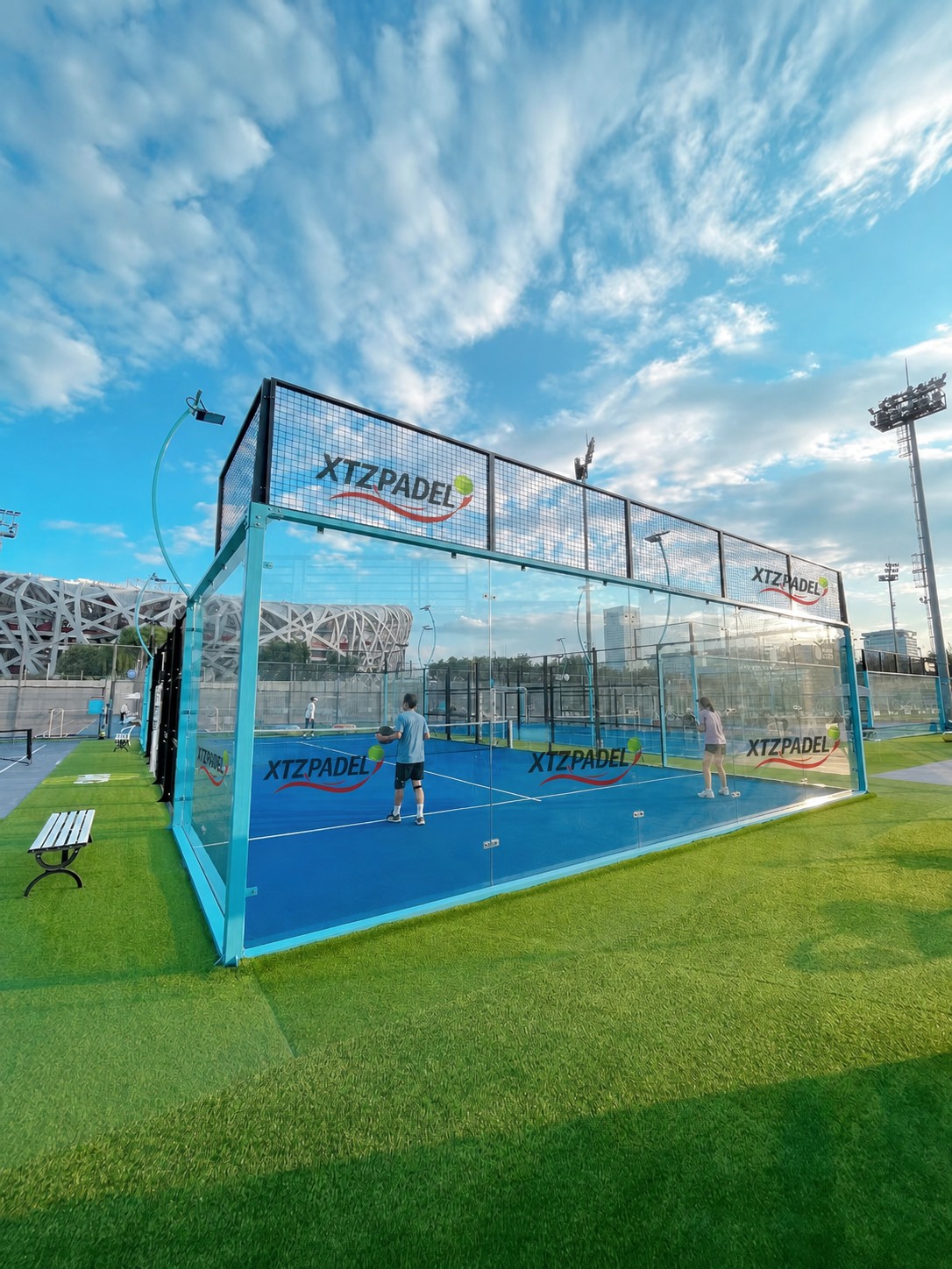 Outdoor classic padel court project with XTZPADEL branding