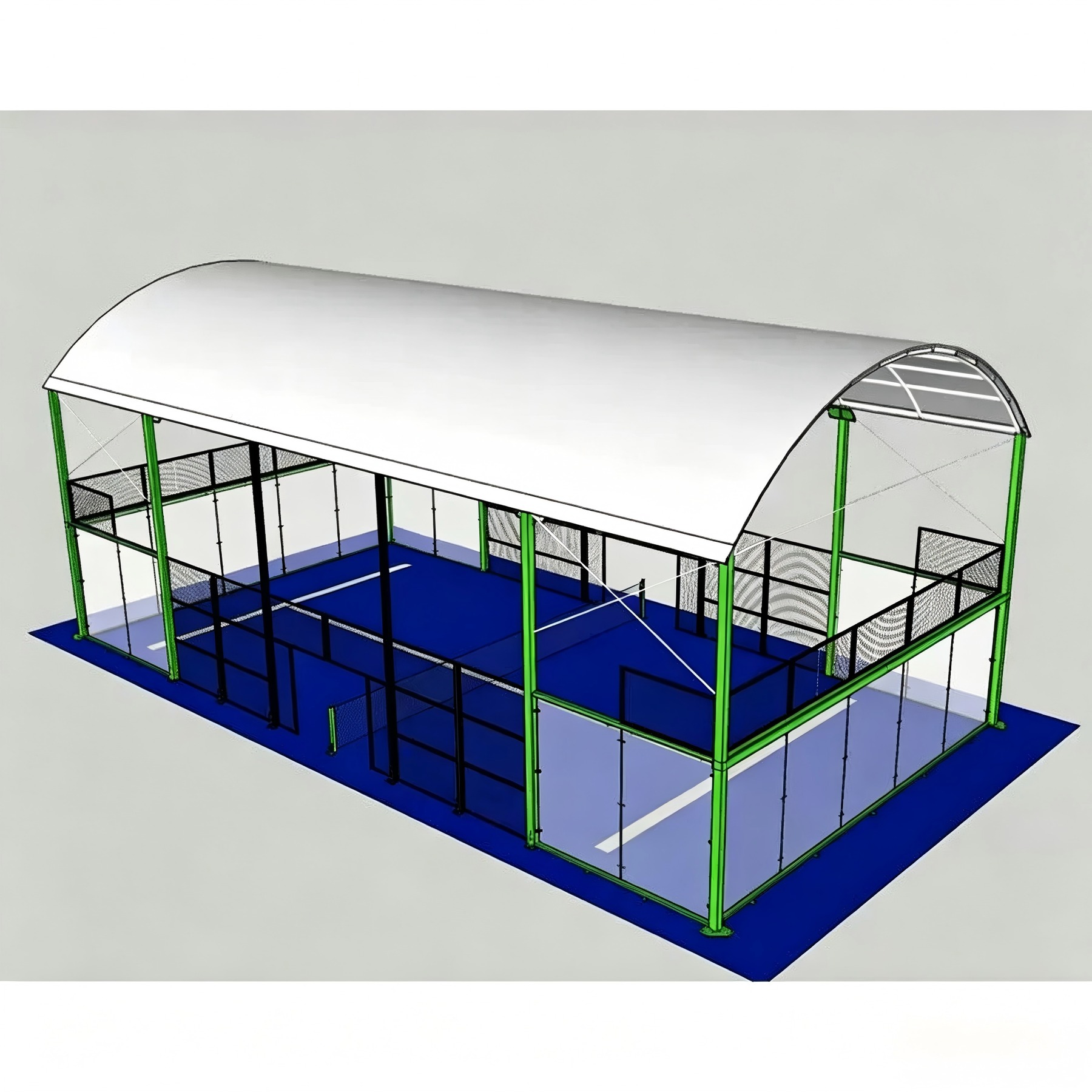 Indoor covered padel court beneath a tensile membrane