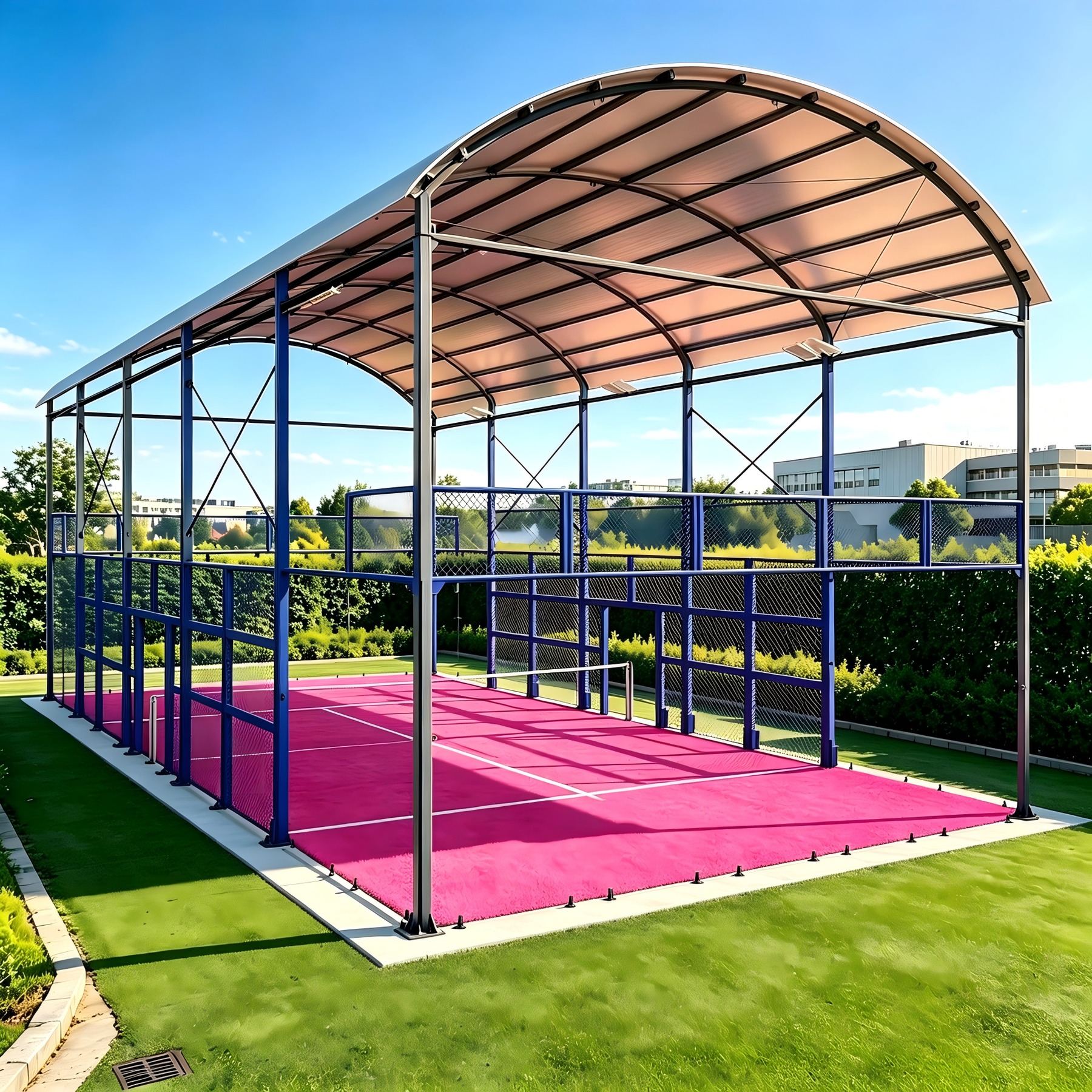 Covered padel court steel frame rendering