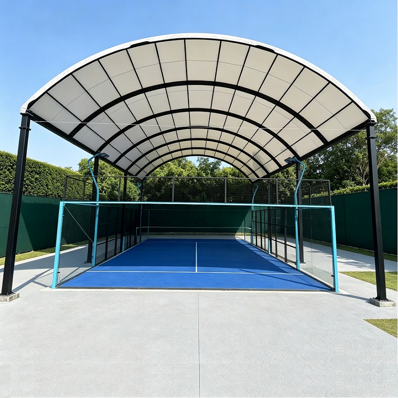 Front view of a completed covered padel court