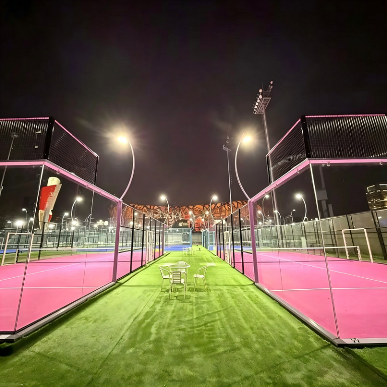 XTZ padel court at a commercial club under LED floodlights at night