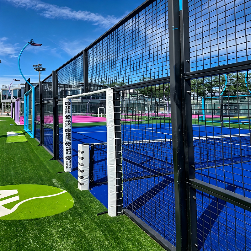 Padel court glass walls and structure detail