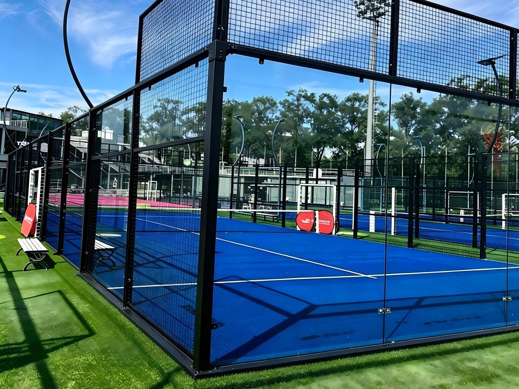 XTZ padel court with blue frame on a standard outdoor site