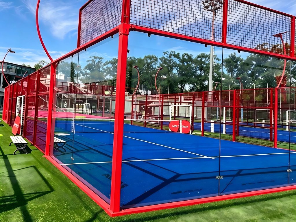 XTZ padel court with red frame and blue playing surface
