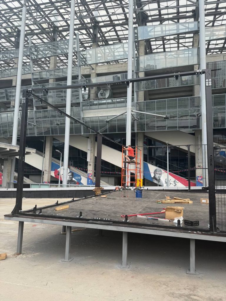 An elevated platform padel court under construction